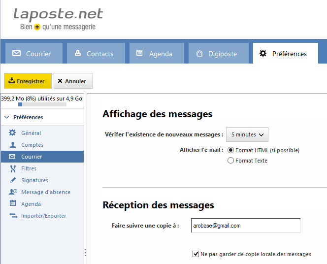 Rediriger les messages LaPoste.net vers une autre adresse e-mail
